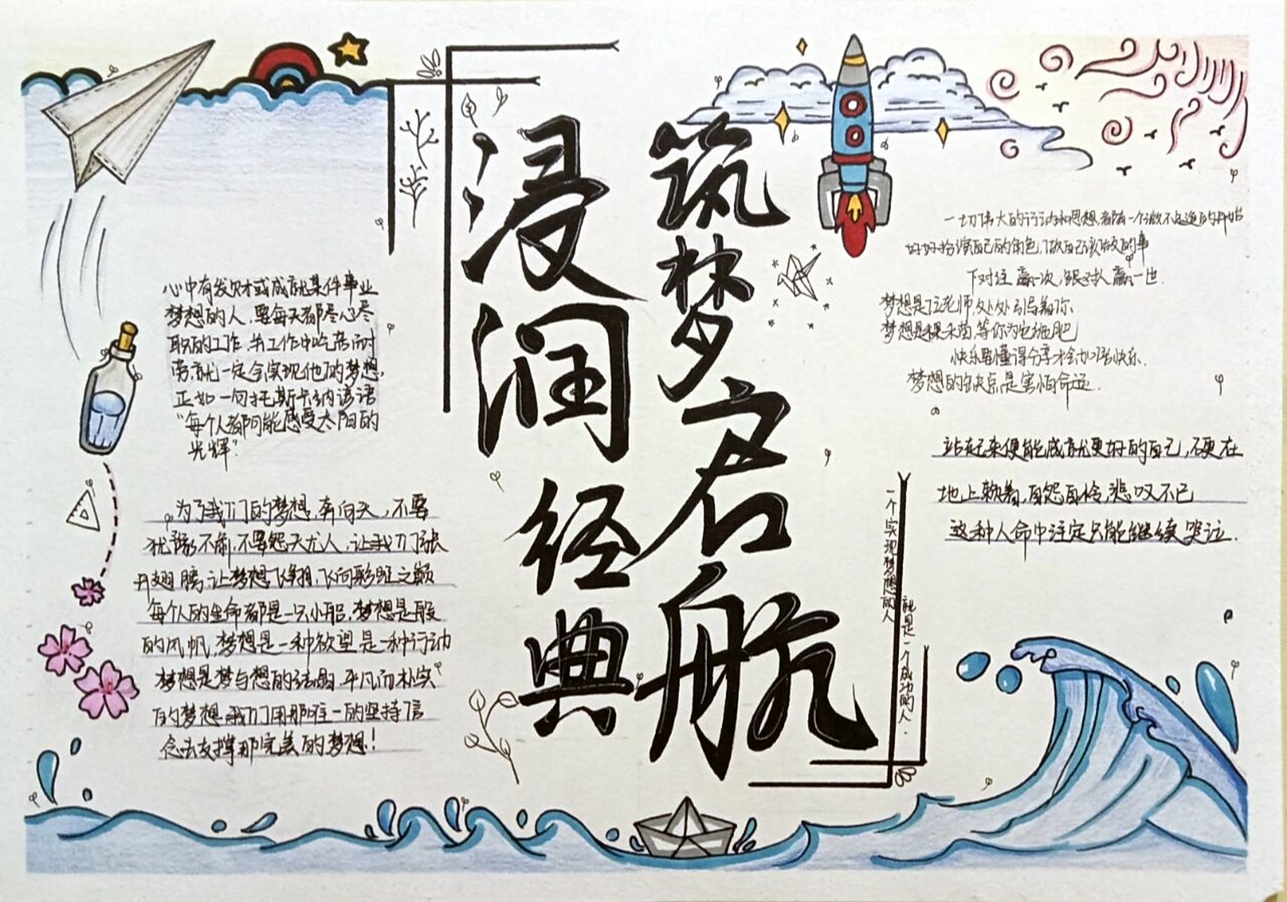 初中手抄报"浸润经典,筑梦启航"