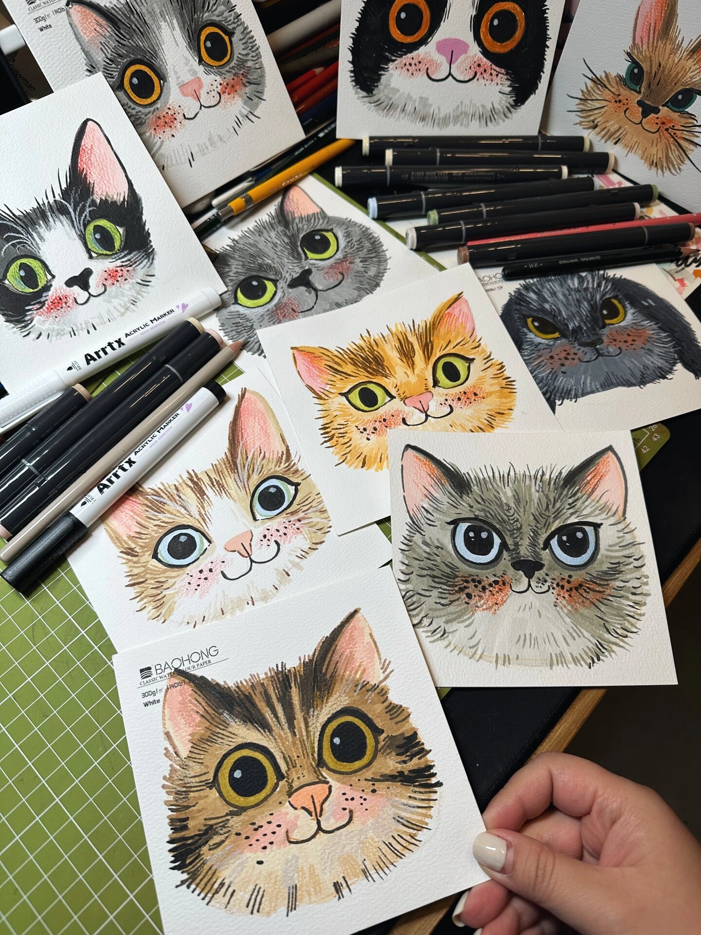 手绘插画动物系列,猫咪插画,马克笔画法步骤