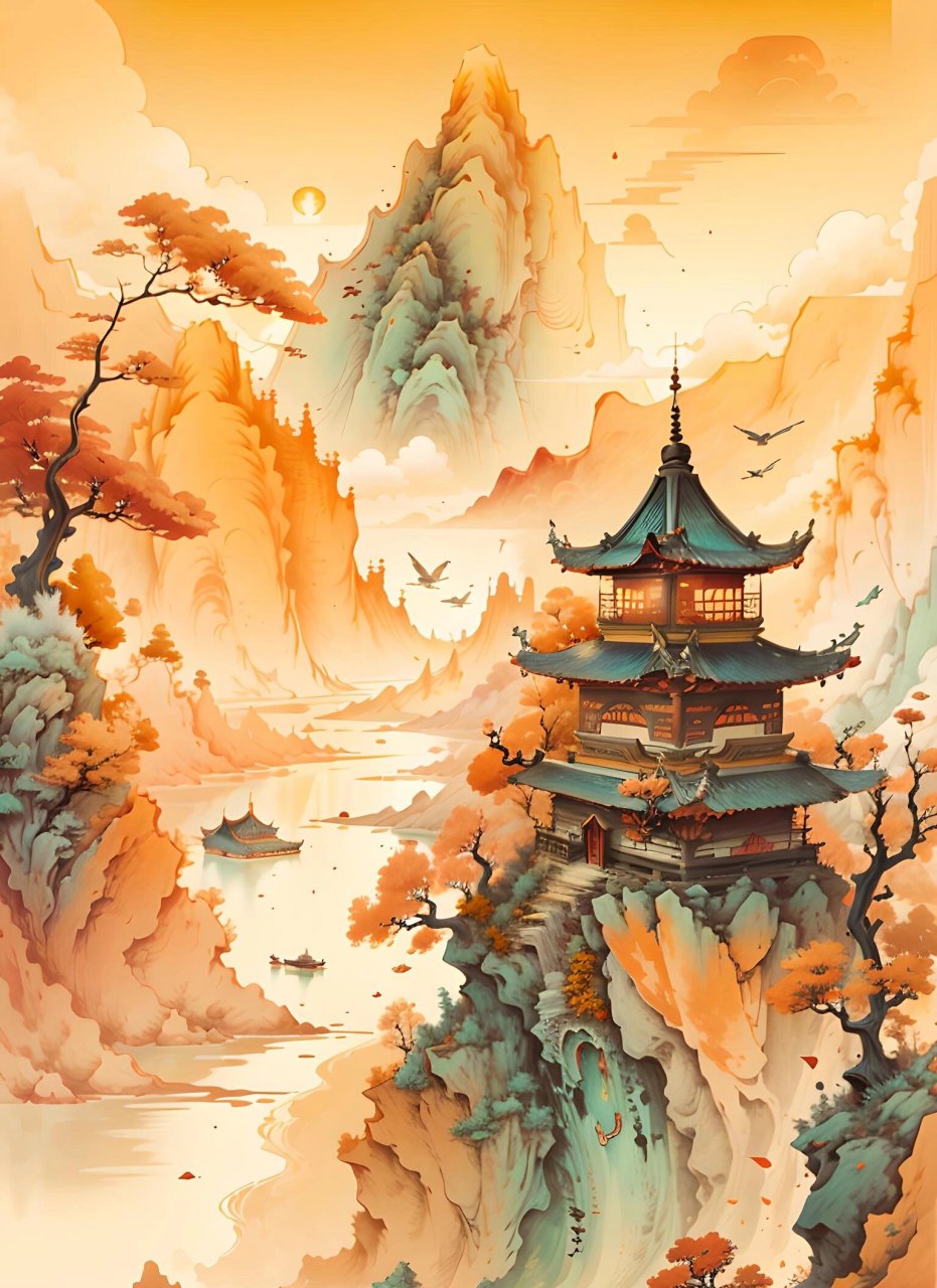 国风山水水墨画免素材,唯美意境