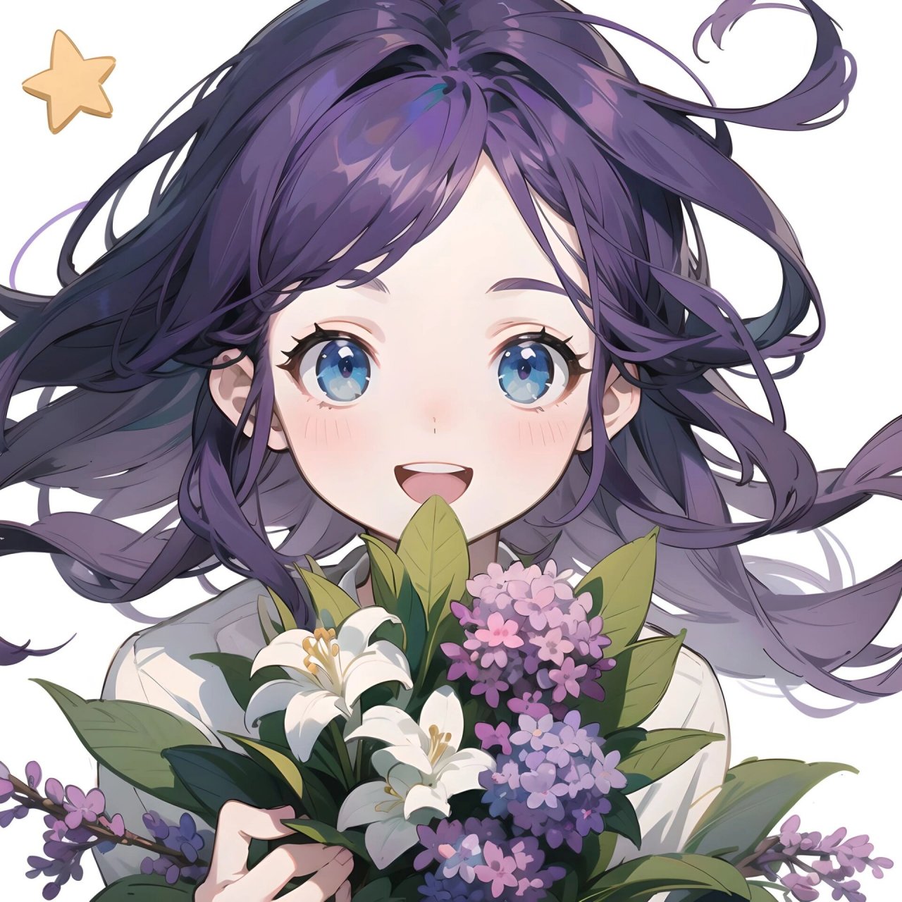 糖果风|可爱女生头像手捧花之丁香花系列 #ai绘画有点东西# #动漫女生