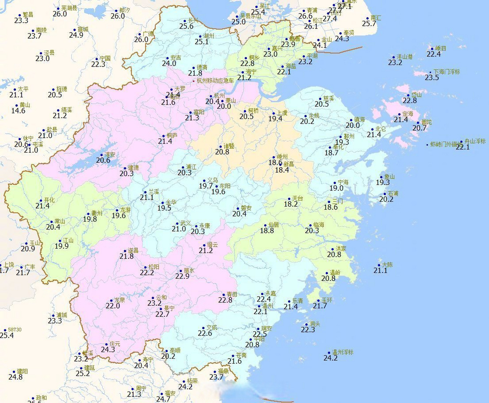 【浙江降温至20℃左右】#浙江冷飕飕# 今天下午2点,浙江大部气温都