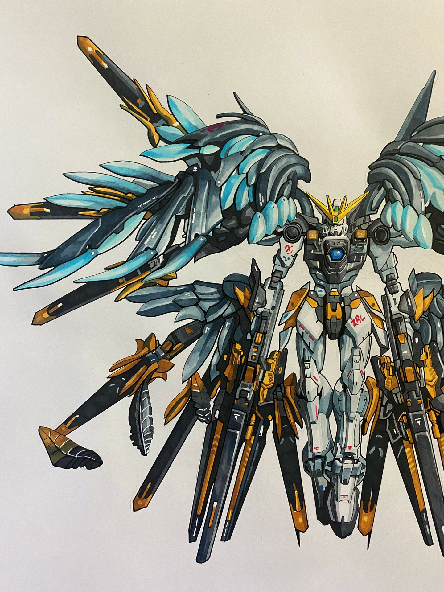 手绘高达 飞翼白雪姬改色 感谢兄弟的模型做模特 年末的最后一天完成