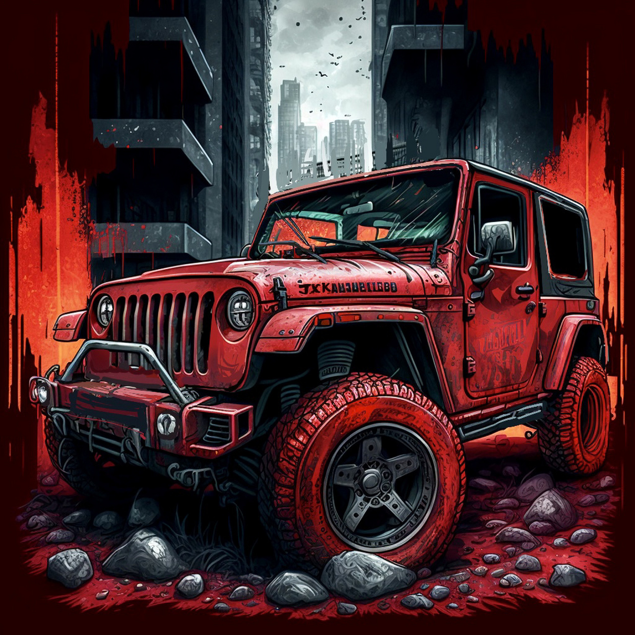 jeep牧马人插画|红色战马07