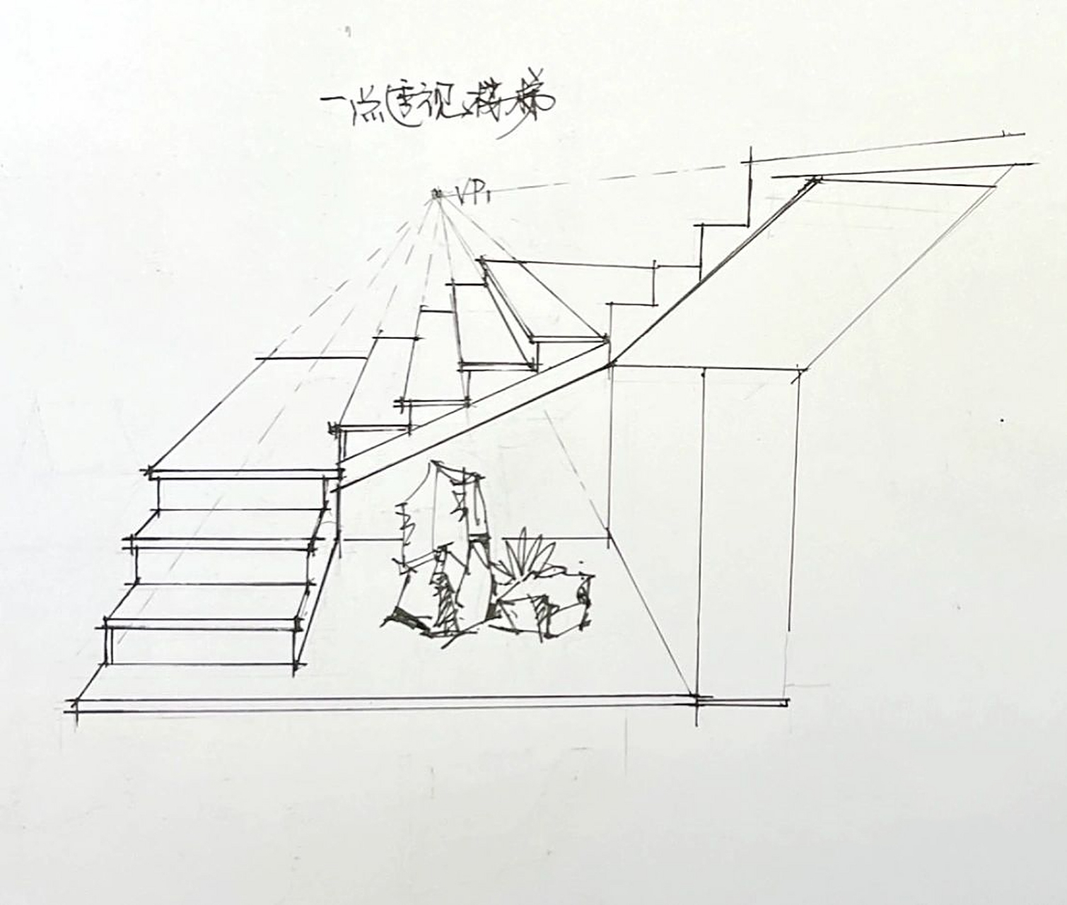 转角楼梯详细画法 一点透视