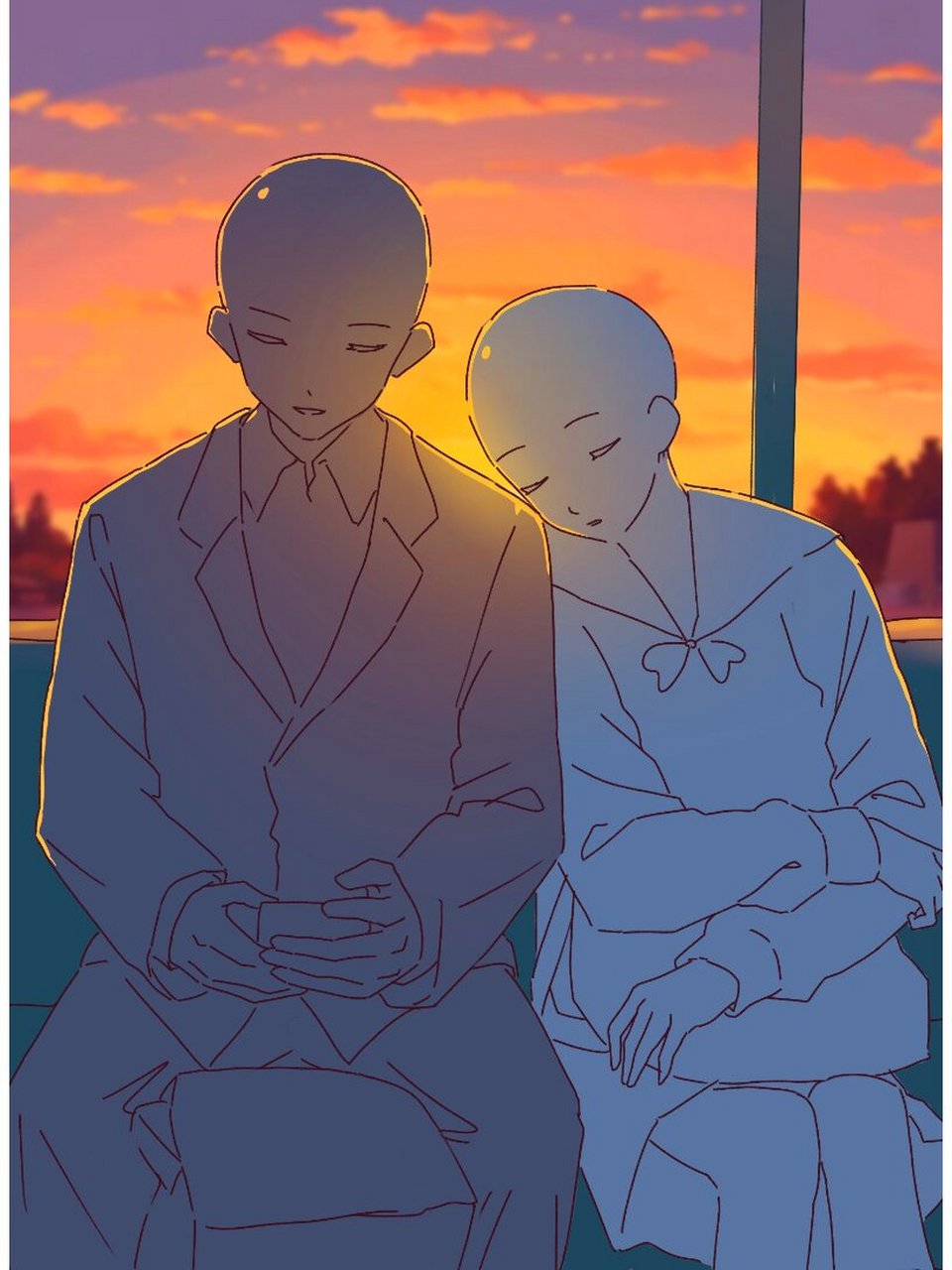 氛围感双人互动线稿【绘画参考】 #画画#0202#画画打卡#0202