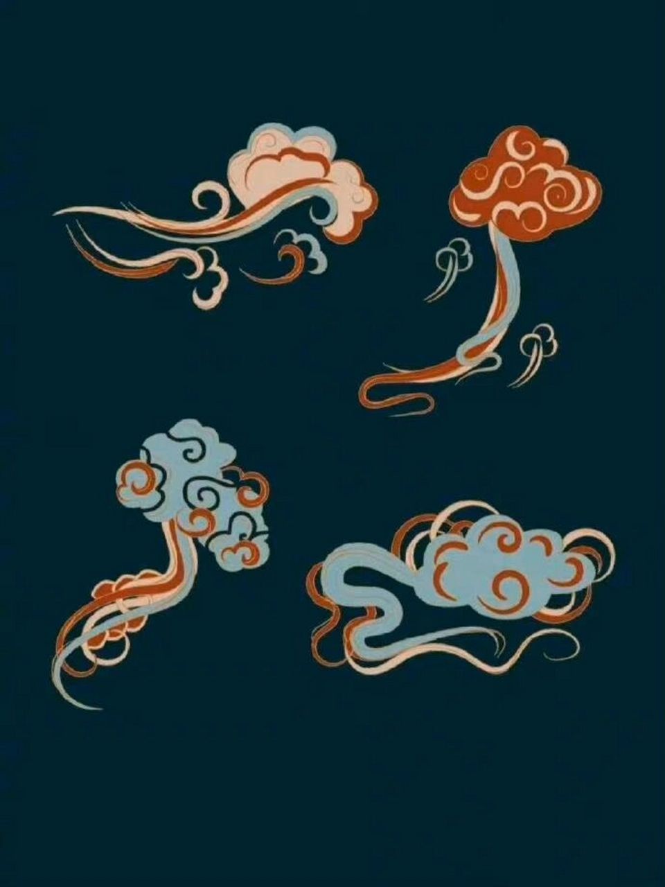 手绘素材积累|手绘云朵素材 敦煌古风祥云素材,可借鉴参考应用到考研