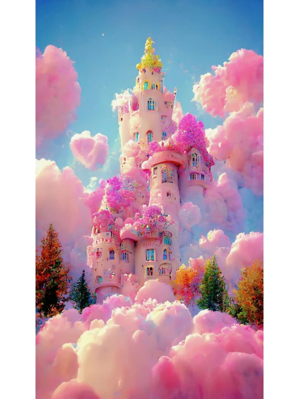 少女心炸裂# #童话城堡# #ai插画# #治愈系# #粉色少女心# #手机壁纸