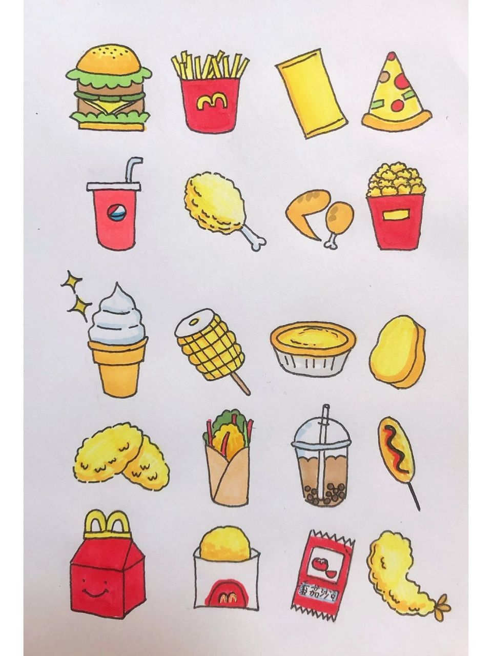 西式快餐炸鸡汉堡9592简笔画素材