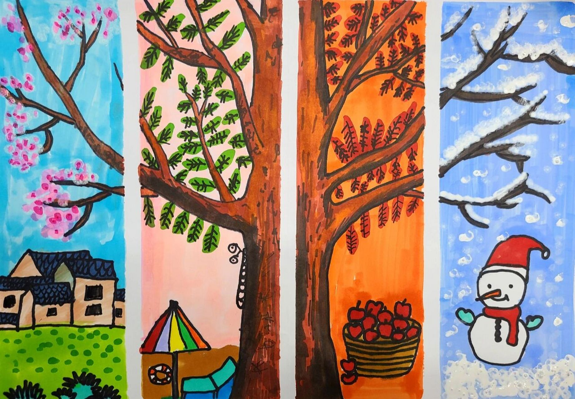 儿童创意画一年四季春夏秋冬图 儿童创意画,一年四季春夏秋冬图