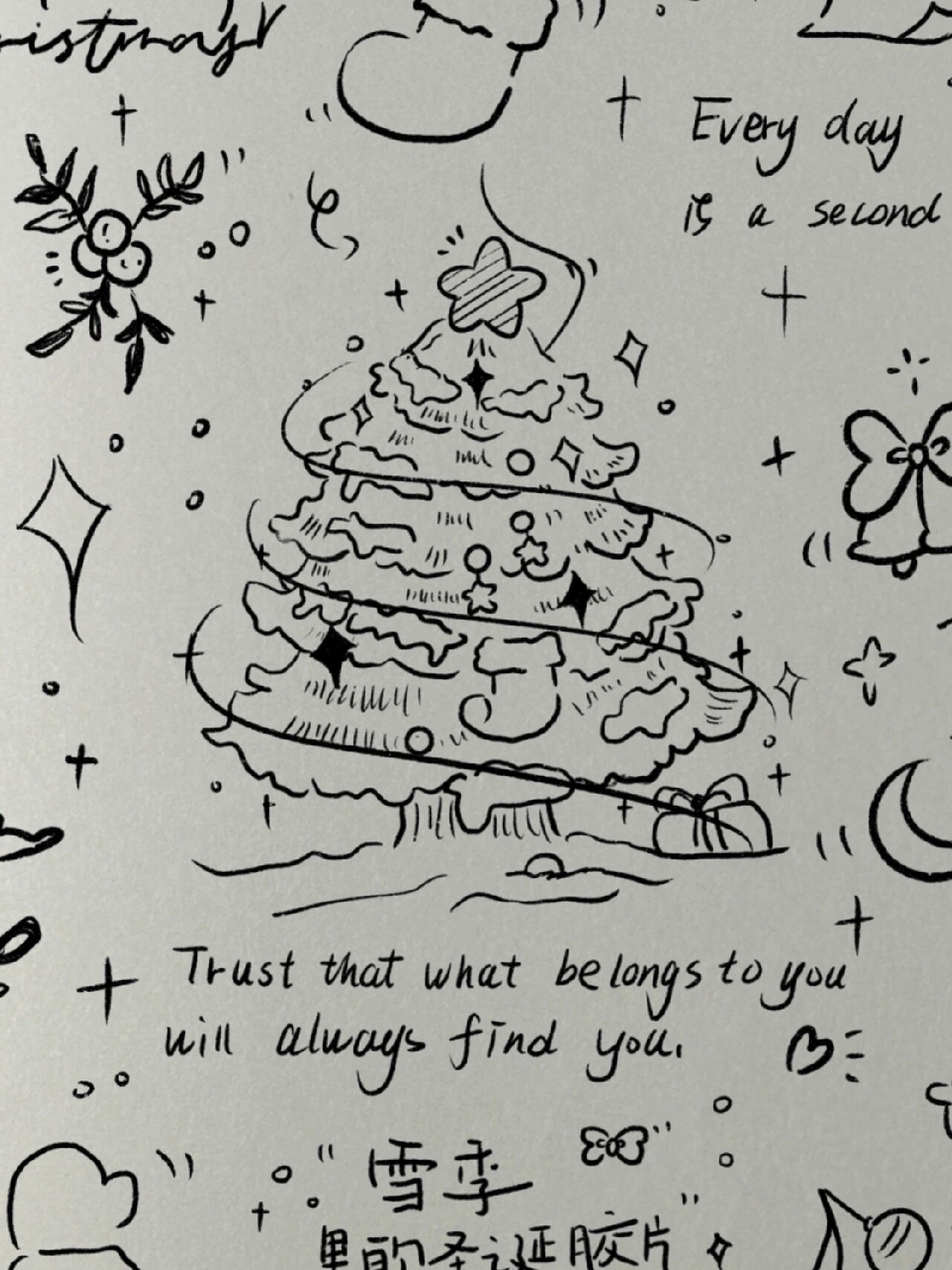 风简笔画手帐素材【170】圣诞氛围感随手画 #画画的日常# #极简手绘