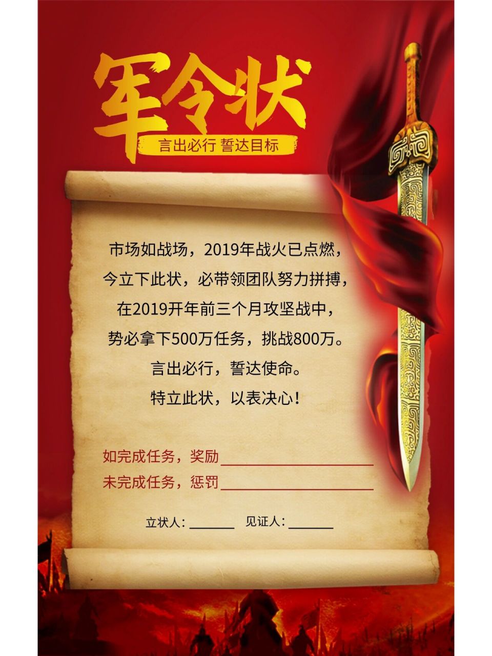 海报|军令状模板 适用于公司组织宣誓仪式 组织签署军令状 振奋士气