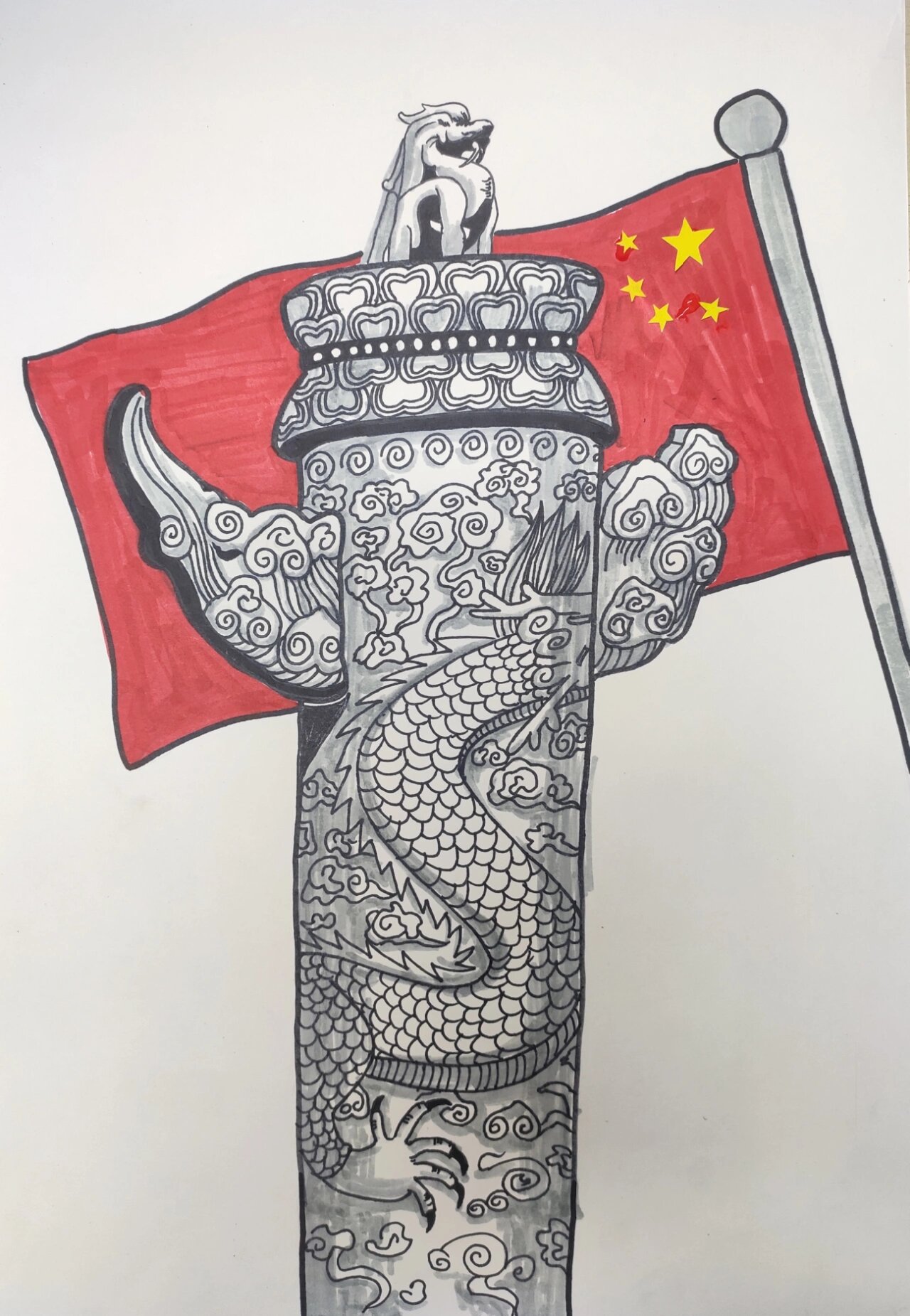 在柱子上画画图片