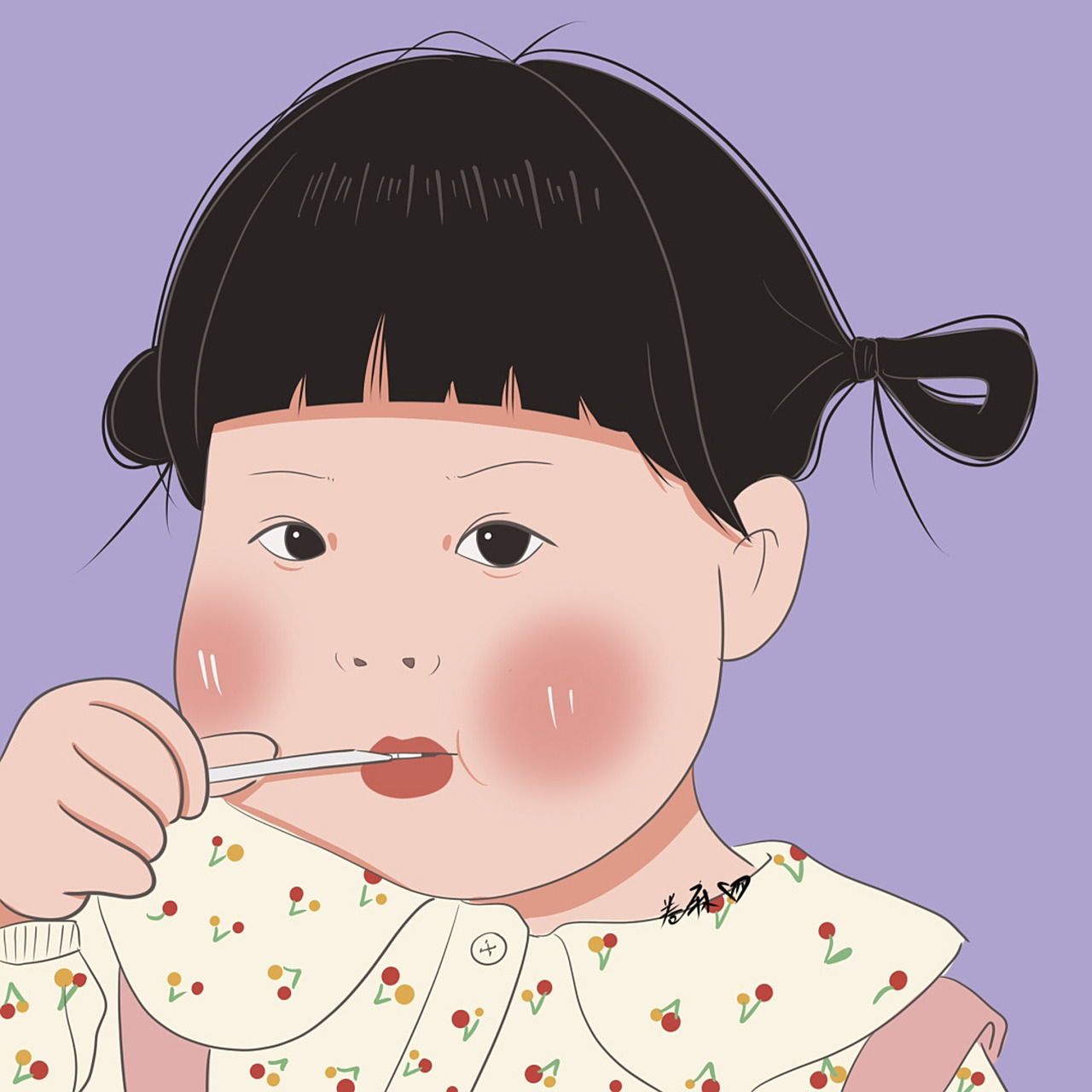 插画 | 头像 | 吃棒棒糖的小女孩 图片92二改92商用92去签名