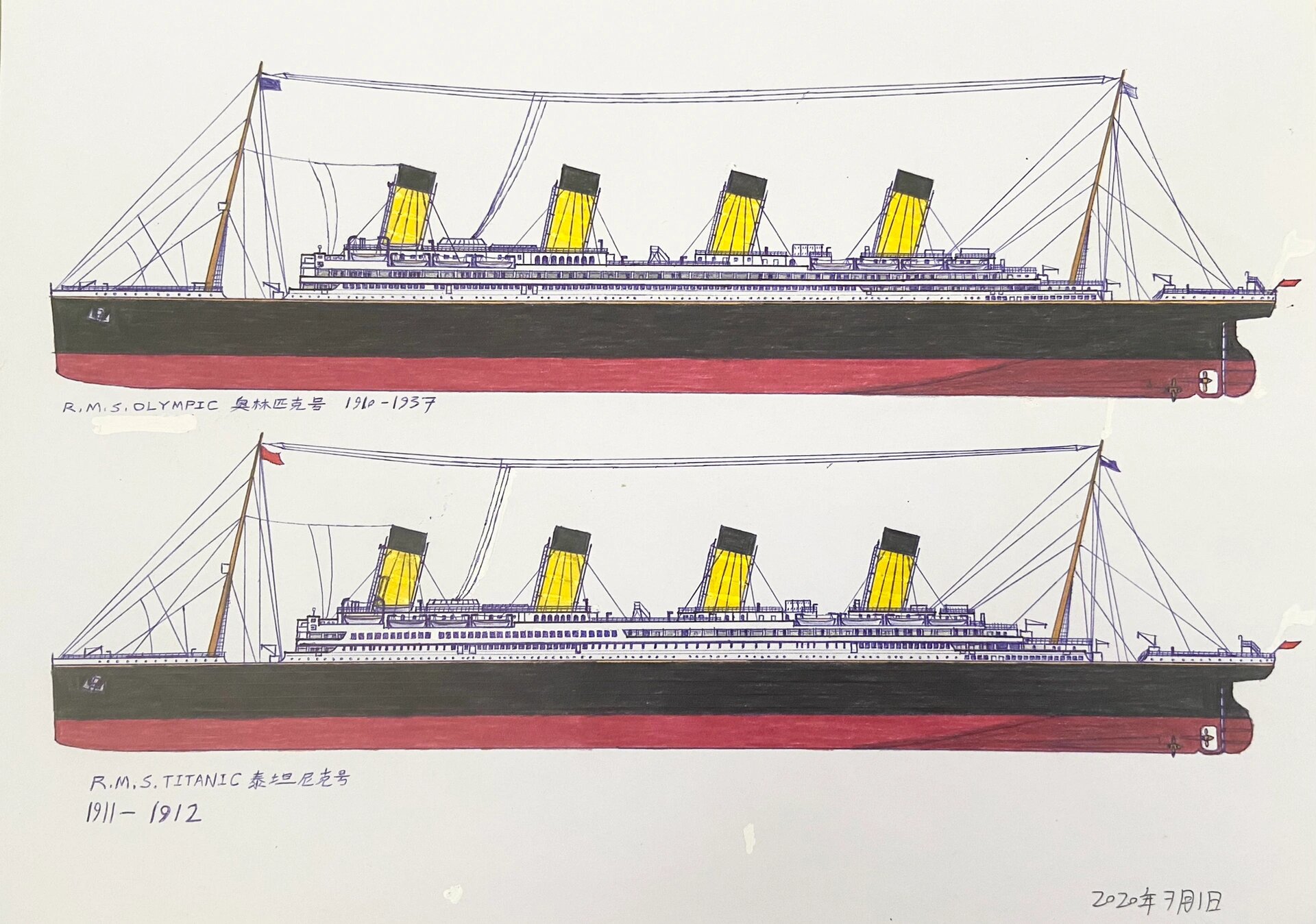 邮轮画作品7:奥林匹克号,泰坦尼克号
