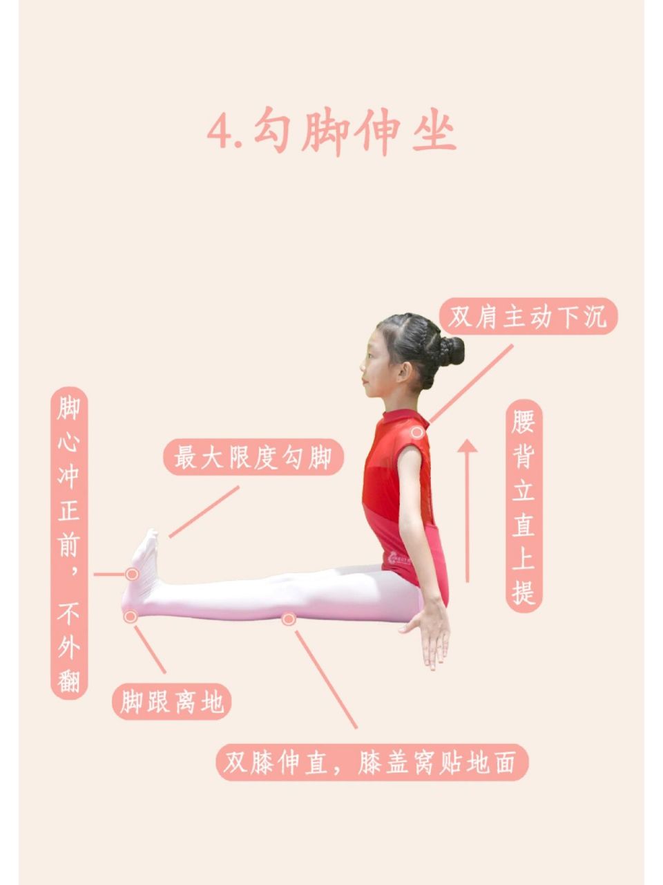 少儿中国舞基本功图解04勾脚伸坐