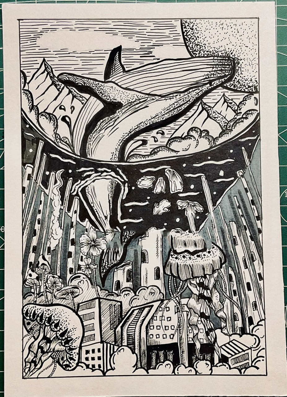 黑白装饰画93超治愈线描16/10093海底 后续完整稿来咯!