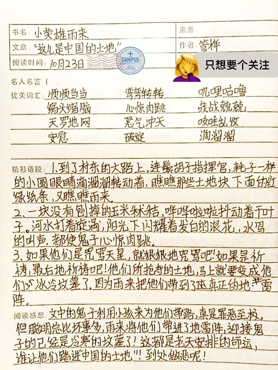 读书笔记～小英雄雨来 只要一个关注就行0599 希望看到这条视频的