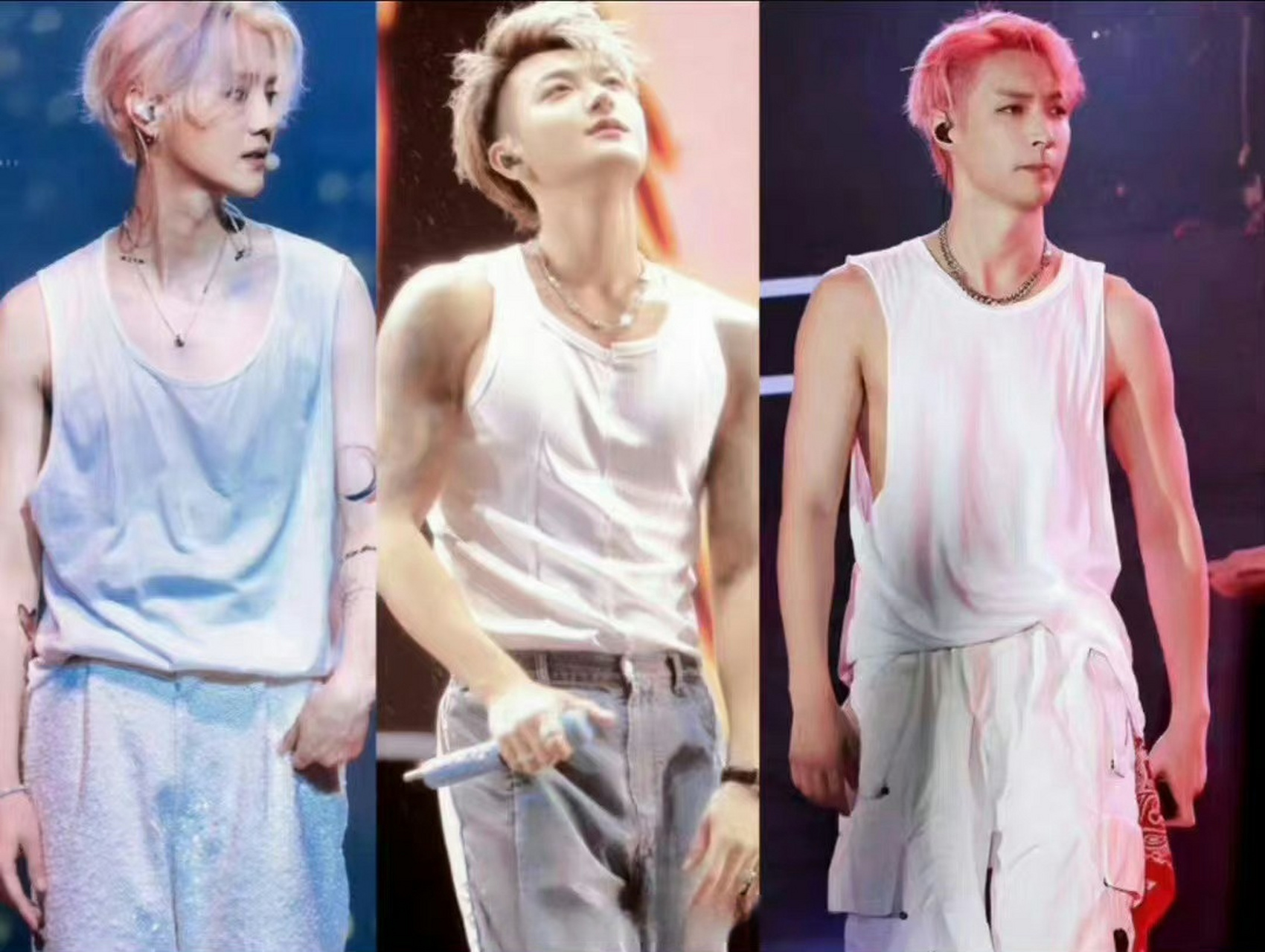 鹿晗张艺兴黄子韬同款演唱会造型# 这是多喜欢白背心啊,对我眼睛很