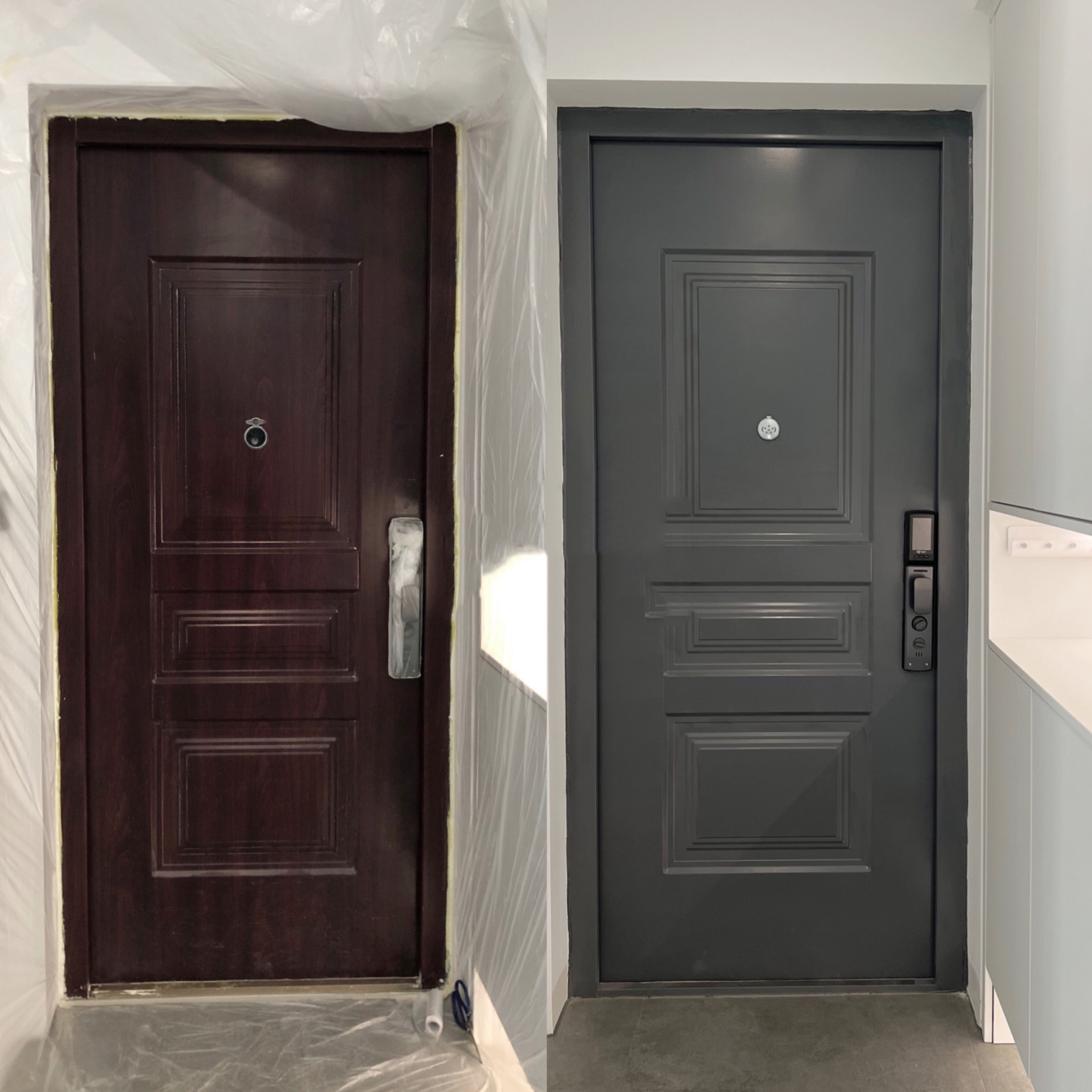 超级简单的防盗入户门改色 | 附详细步骤 统一的猪肝红太丑了 换个色