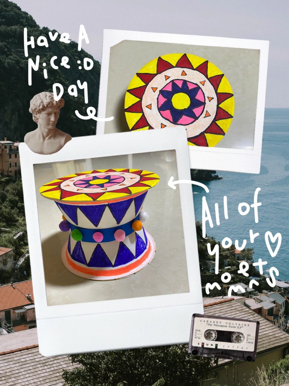 三月三手工铜鼓制作 2个一次性胶溶碗 两张白纸(画上自己喜欢的图案)