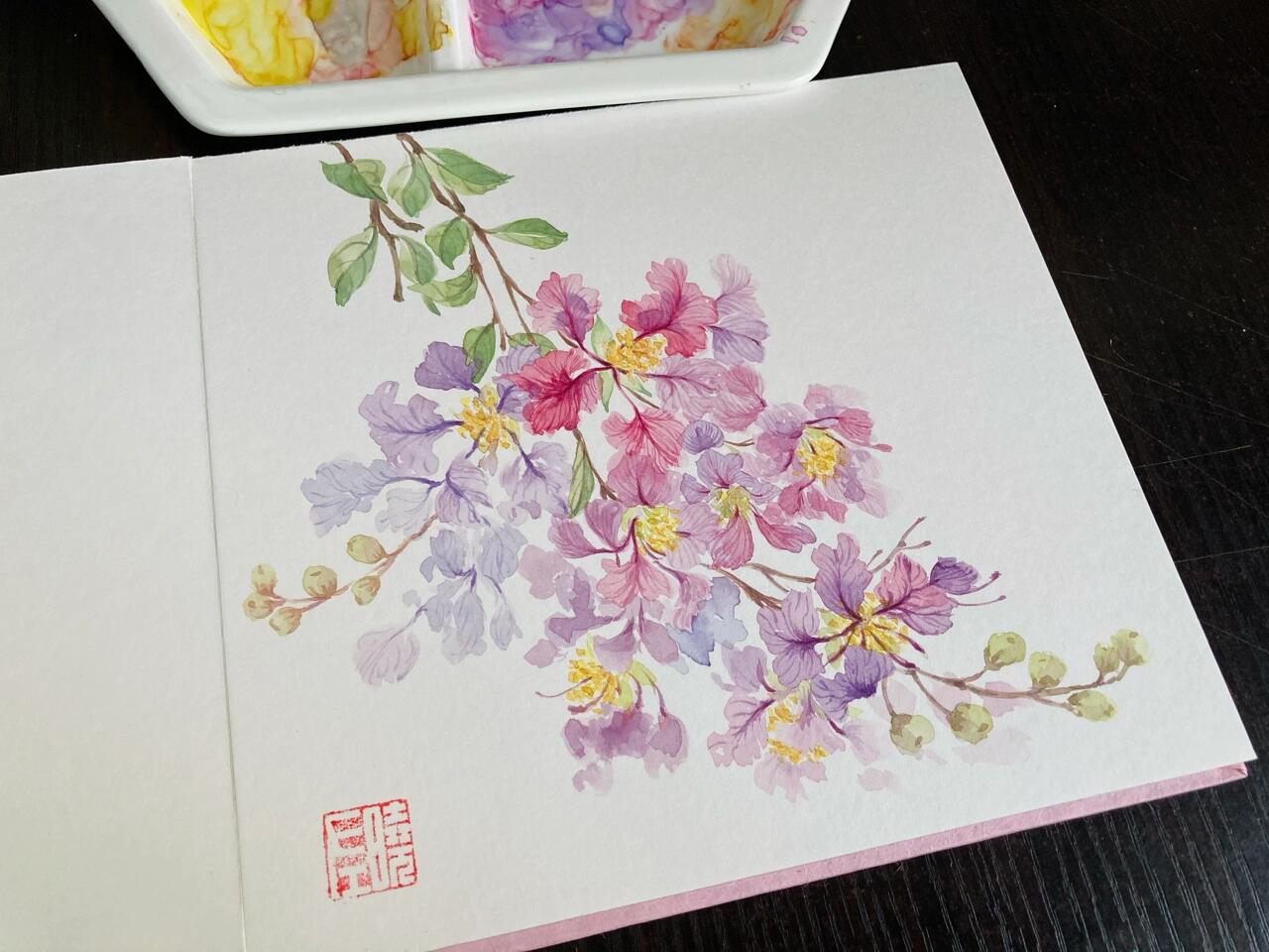 清新古风水彩 紫薇