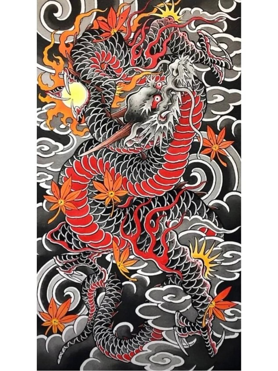 花腿龙 日式老传统花腿龙纹身手稿