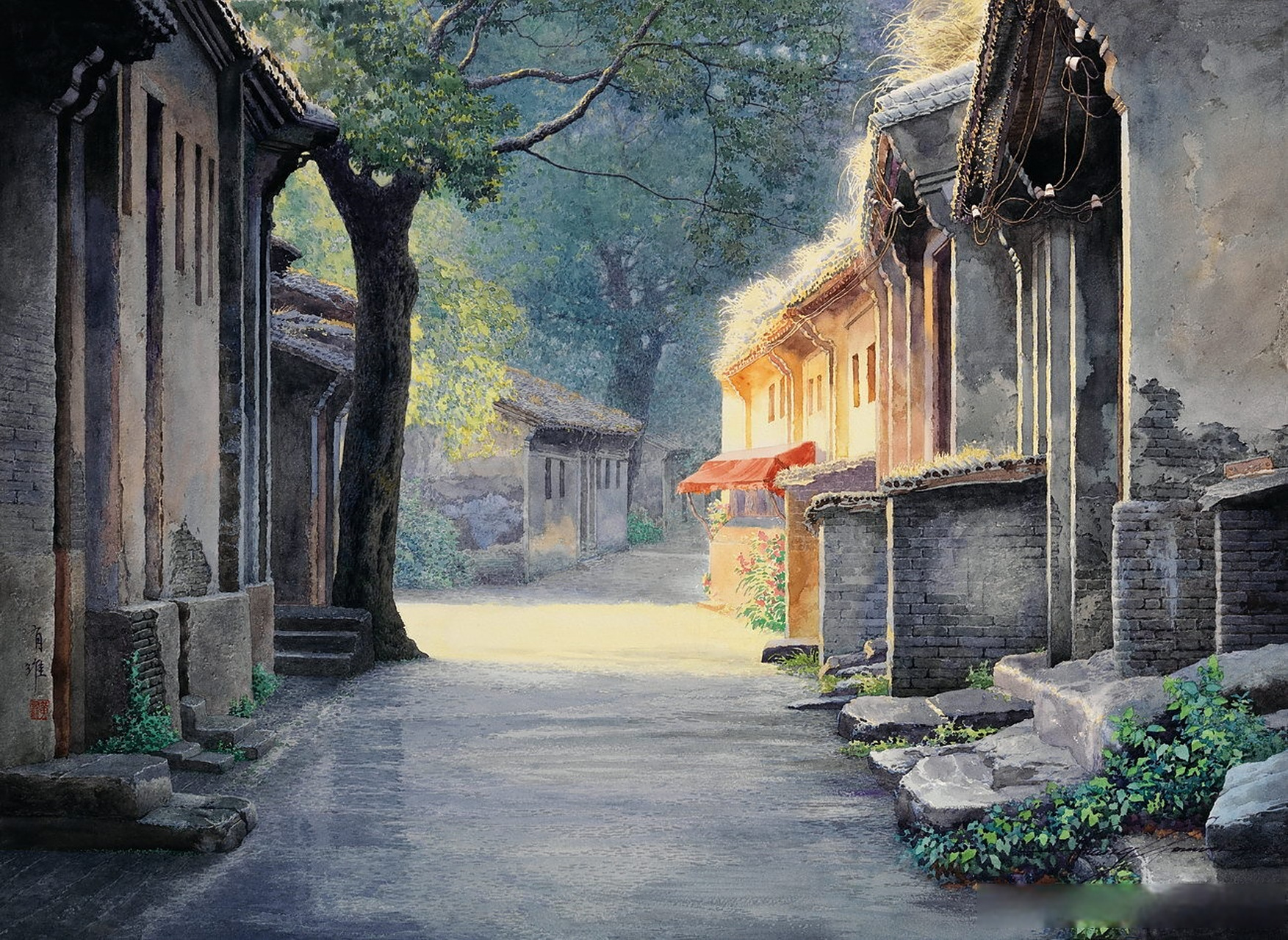 黄有维笔下的北京胡同水彩画