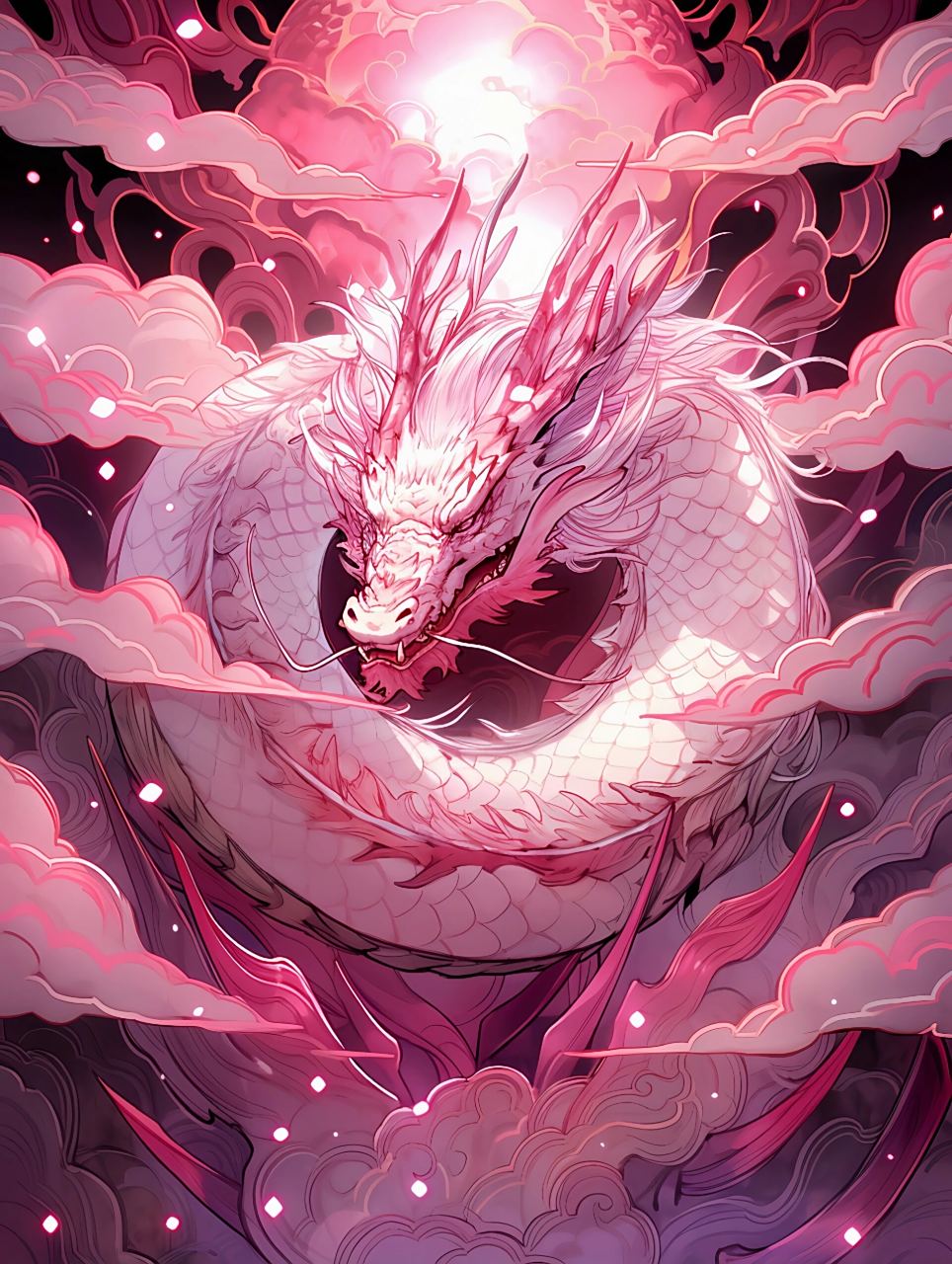 粉色中国龙寓意着美好的未来和幸福的愿望