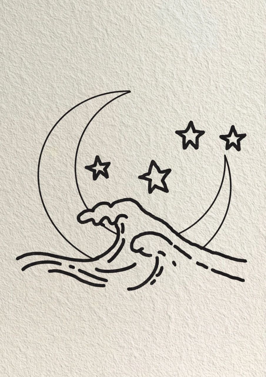 今日简笔画/月亮星河/内有过程/ins简笔画