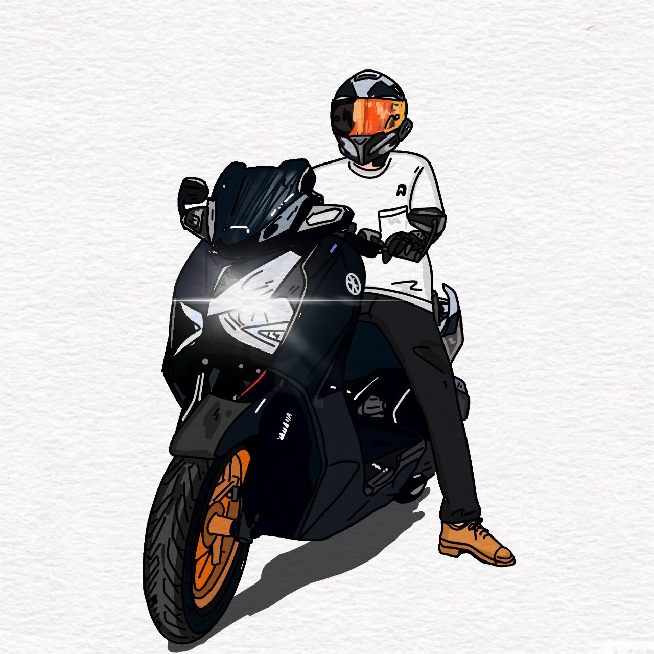 手绘机车卡通摩托车骑手动漫形象 手绘机车卡通摩托车骑手动漫形象