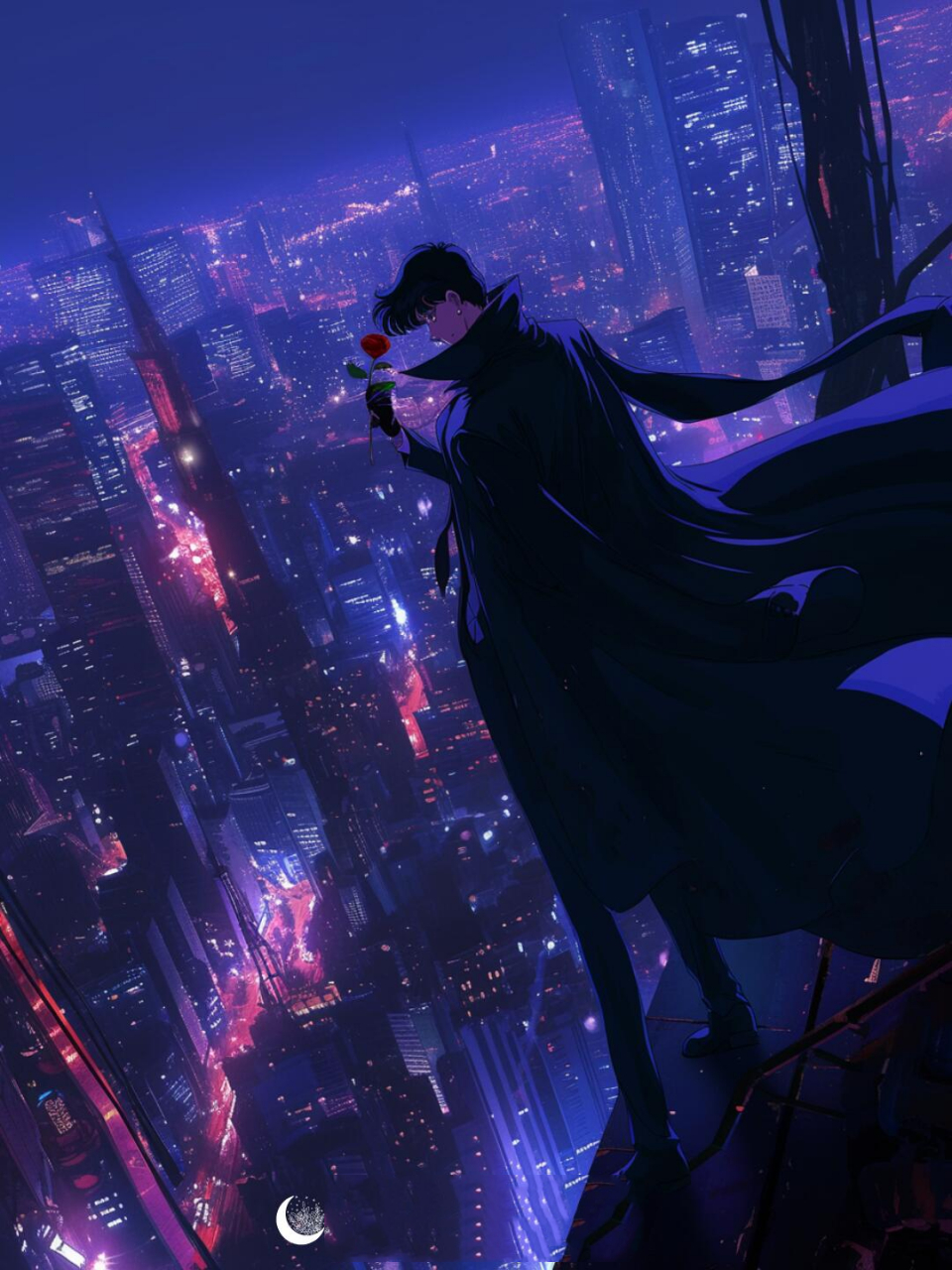 俯瞰城市夜景的夜礼服假面 midjourney对夜礼服假面的识别度还比较低