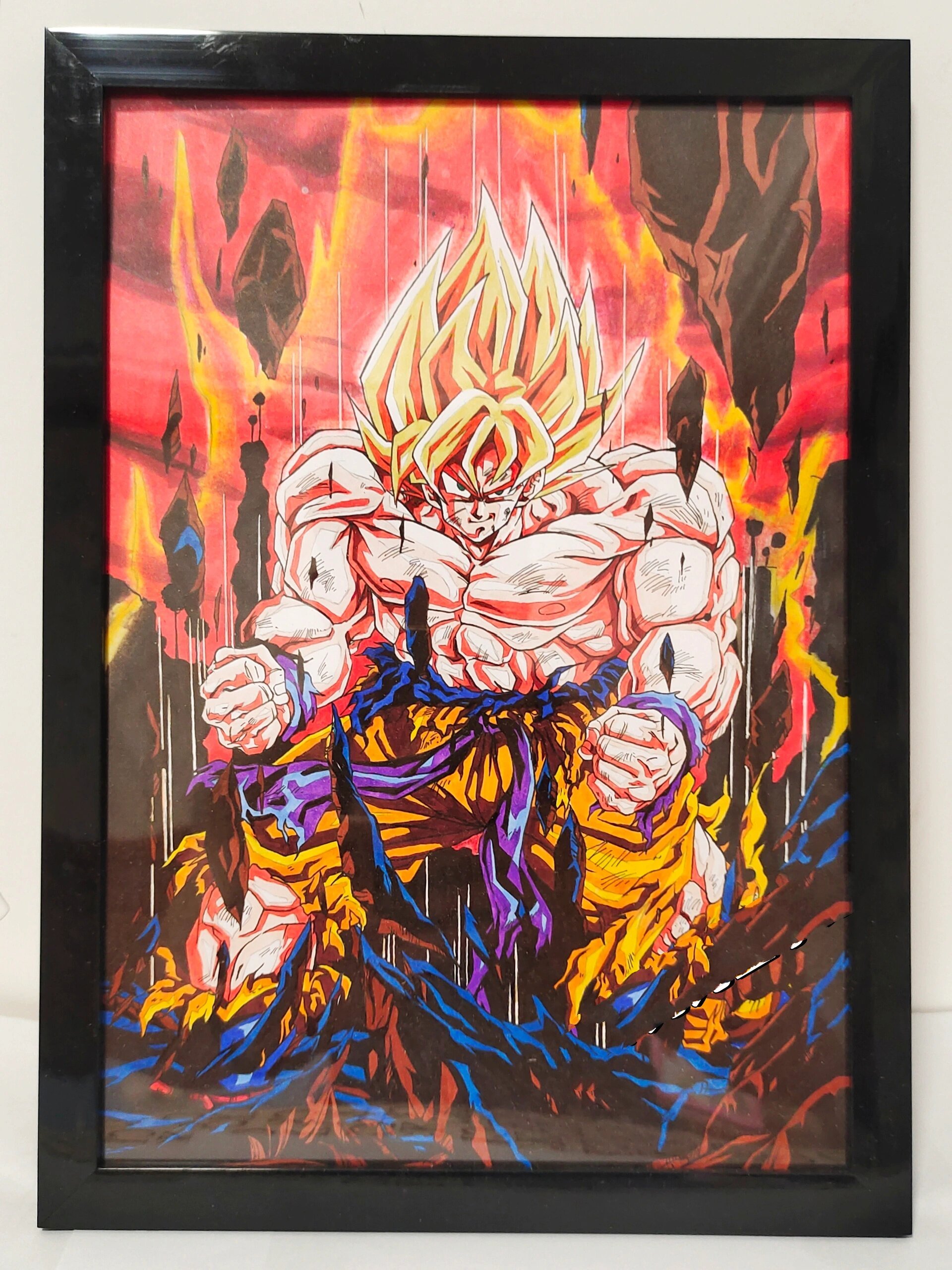 马克笔手绘画 超级赛亚人孙悟空爆肌形态 ●作画内容:《龙珠z》那美克