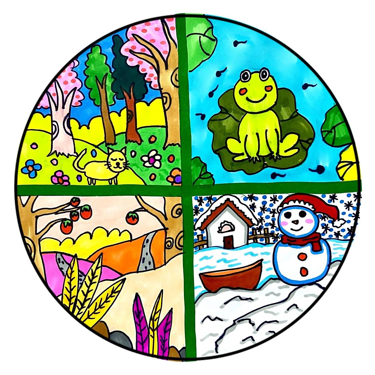 5,6周岁 时长:1个半小时 通过欣赏四季的图片,感受不同季节的景色