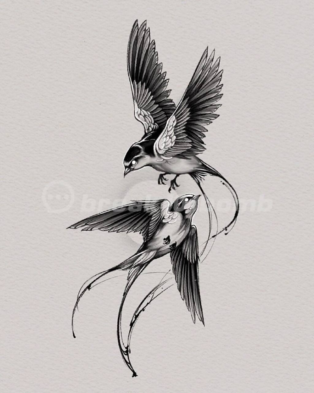 燕子纹身:吉祥如意爱情事业双丰收 双飞燕纹身手稿 #虎牙刺青# #杭州