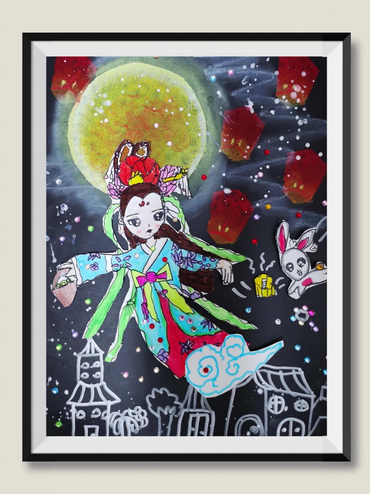 创意儿童画:《嫦娥奔月》