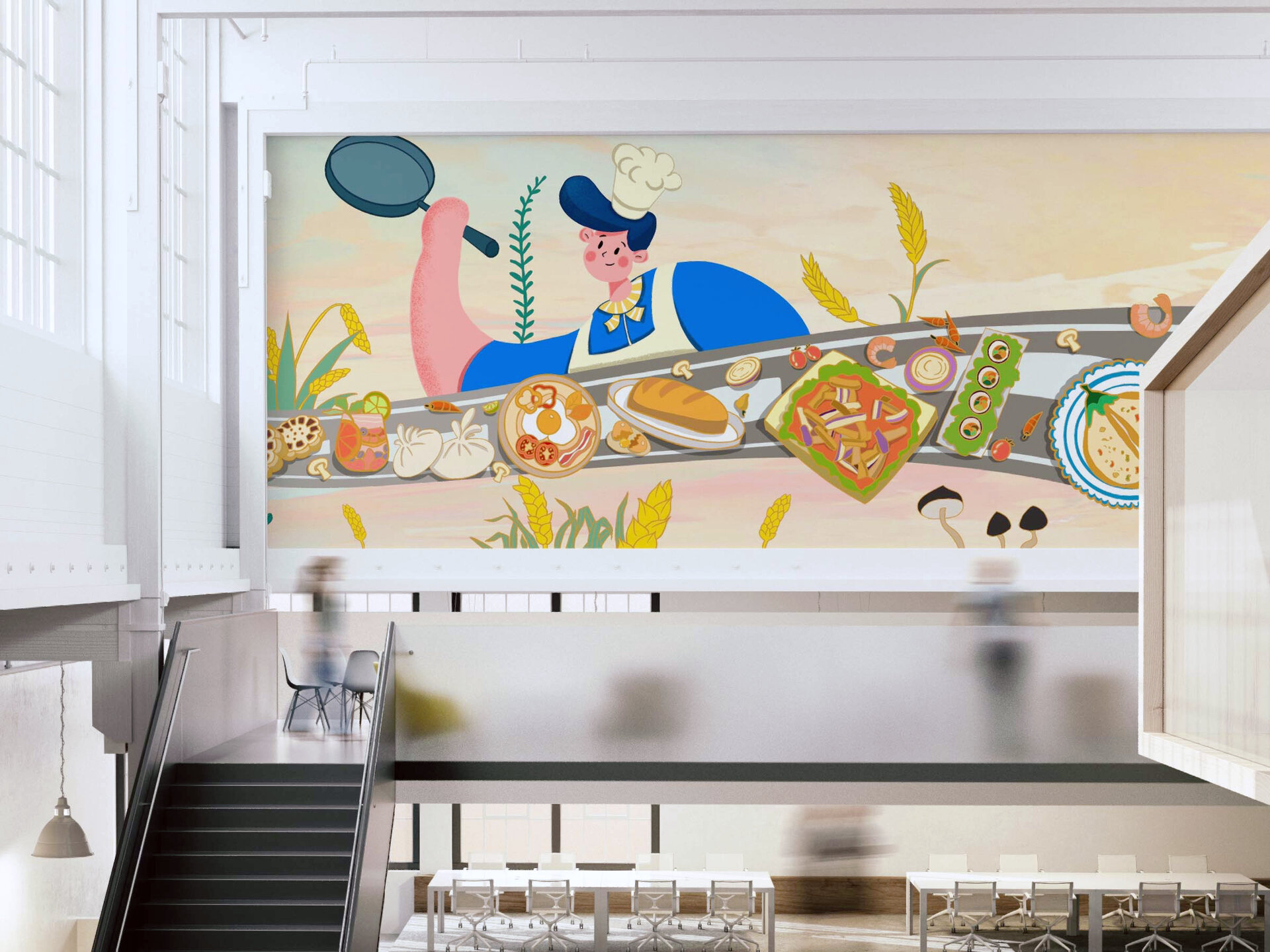 员工食堂墙绘插画练习