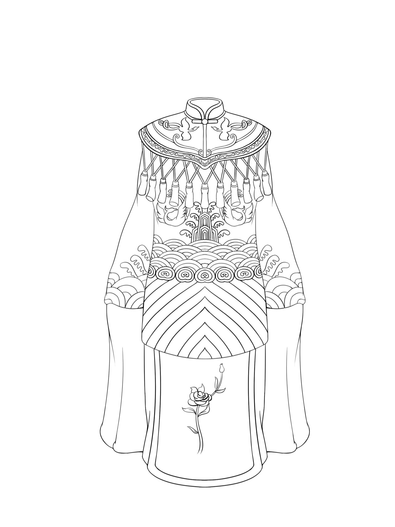 国潮风插画|戏曲服饰-花旦 可以临摹9215商用05 绘画工具:sai2