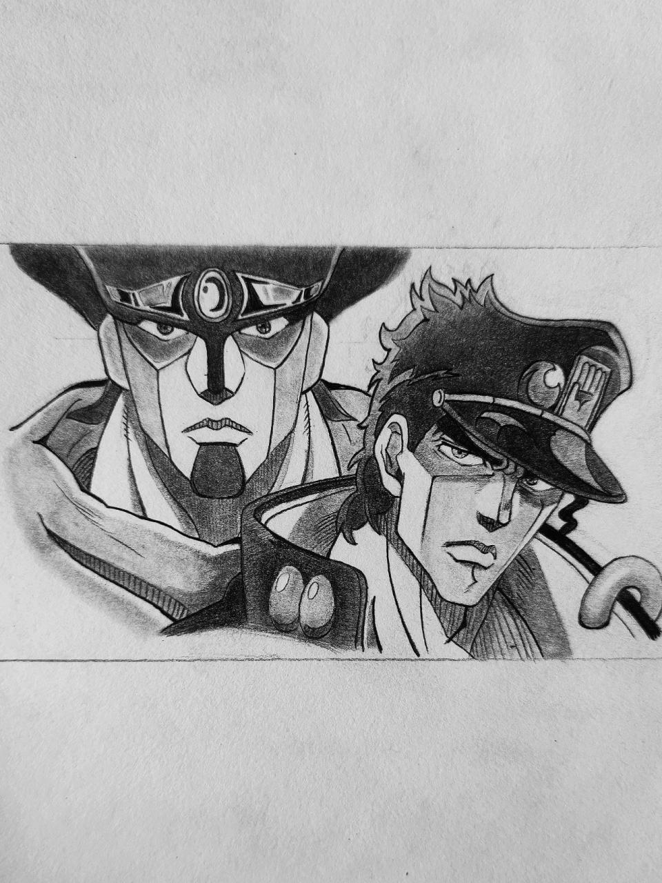 jojo太郎手绘步骤 今天jo太郎带了他的小伙伴 工具:自动铅笔 纸擦笔