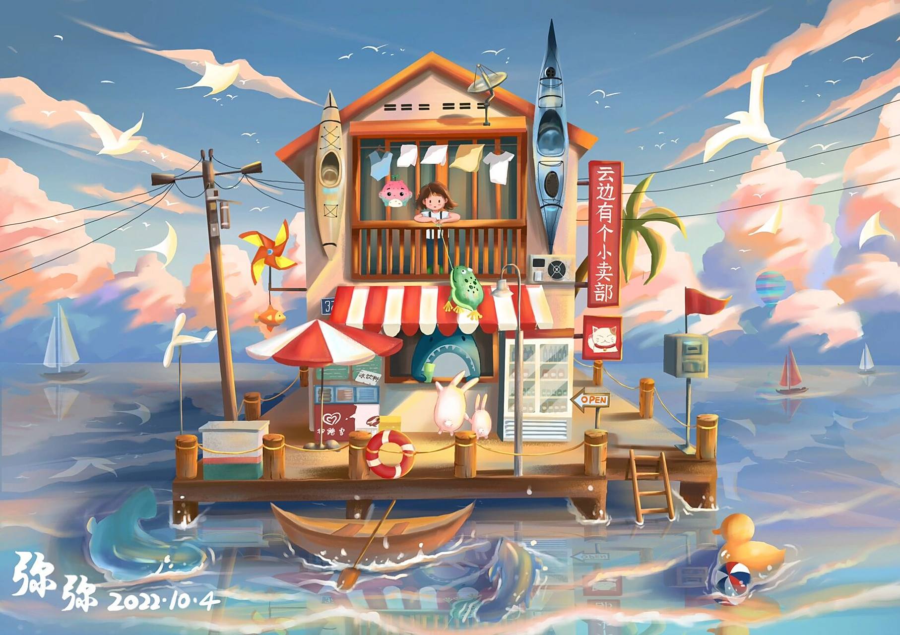 插画分享/云边有个小卖部 上完益生菌老师第一节课后 能够自己创作画