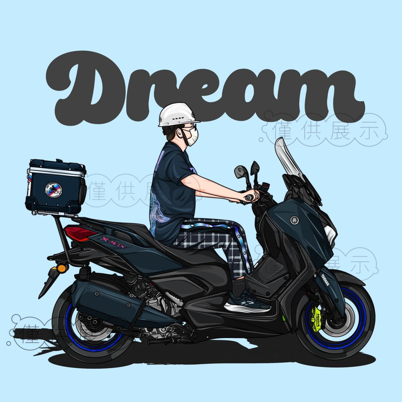 帅气踏板骑士7815手绘摩托车插画头像壁纸.