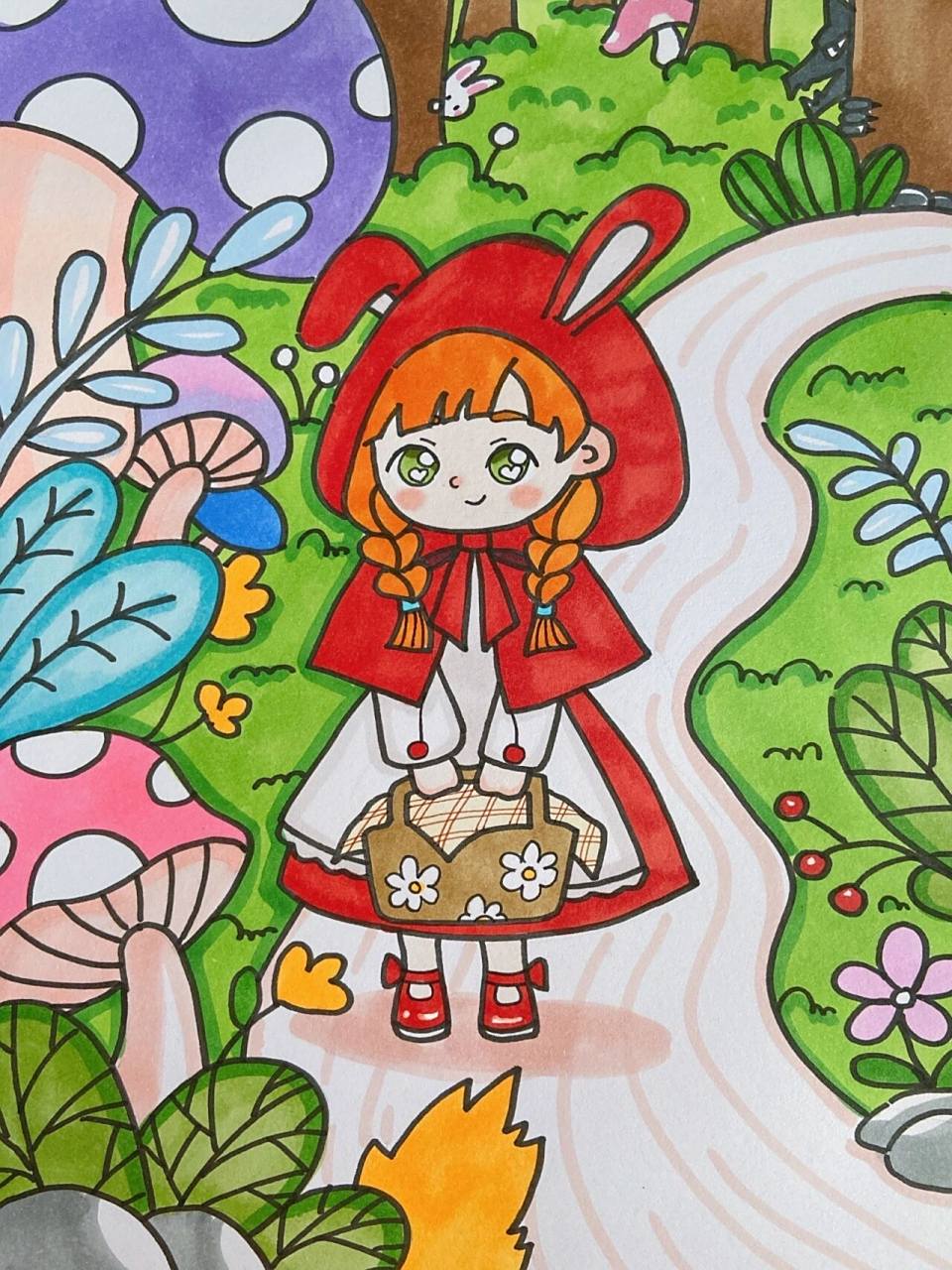 小红帽女孩小裙子儿童画森林公主灰狼简笔画 美术宝 小红帽 课效,童话