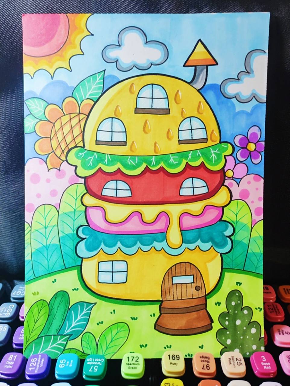 马克笔儿童画—《创意房子》                临摹95儿童画 绘画