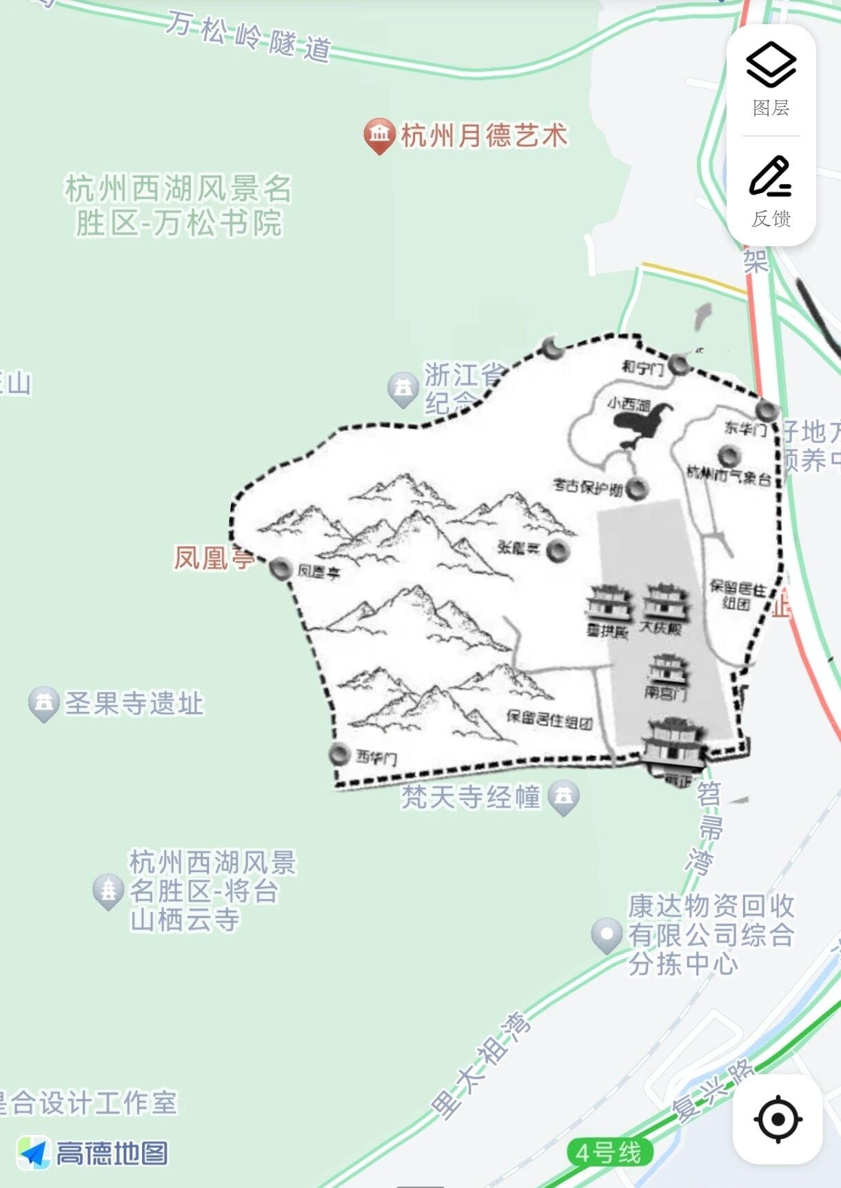 基本就是我图一结合高德地图做的这个范围:北到万松岭路,南到宋城路