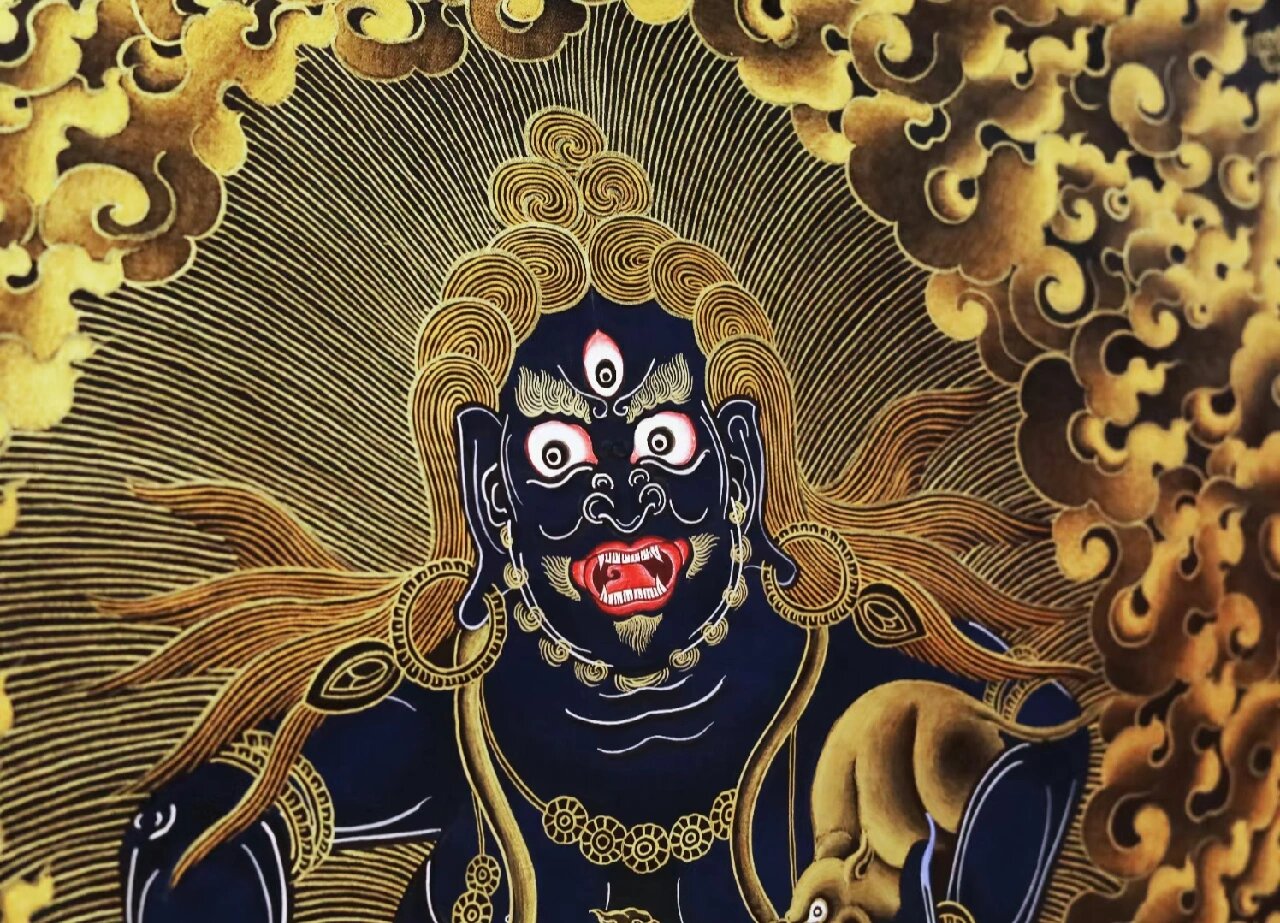 热贡经典黑金唐卡【黑财神】