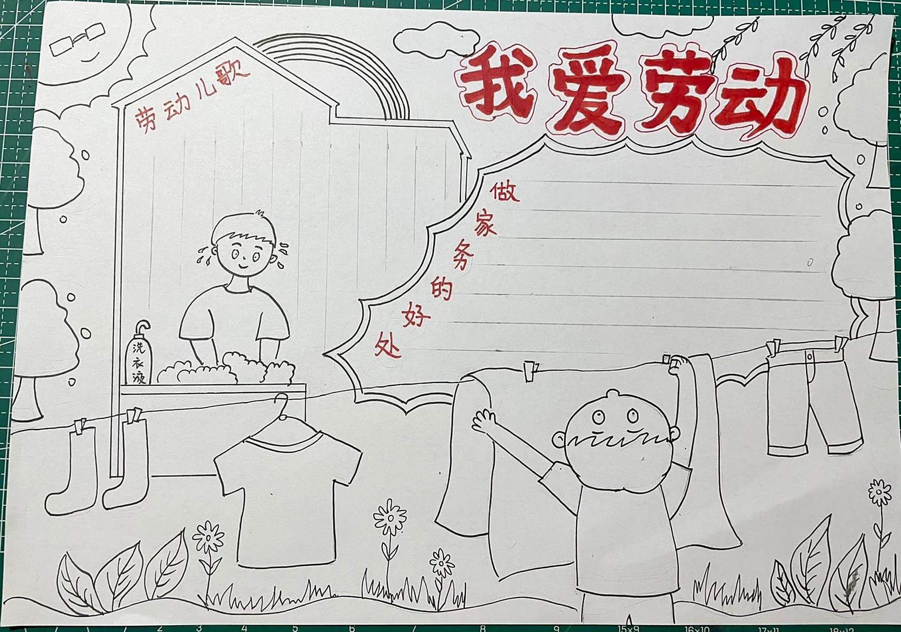 小学生手绘劳动做家务a4纸手抄报 小学生手绘劳动做家务a4纸手抄报