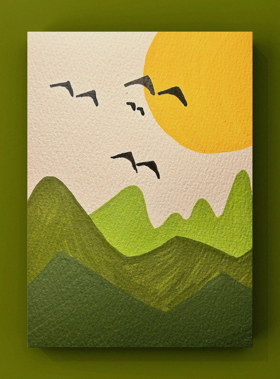 丙烯马克笔-简笔插画山「内含步骤图77线稿」 温山软水繁星千万不及