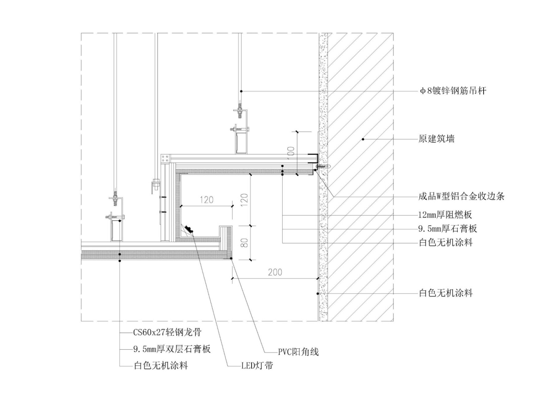 加强灯槽部位龙骨刚度避免开裂,不建议只用木板或石膏板做灯槽支撑