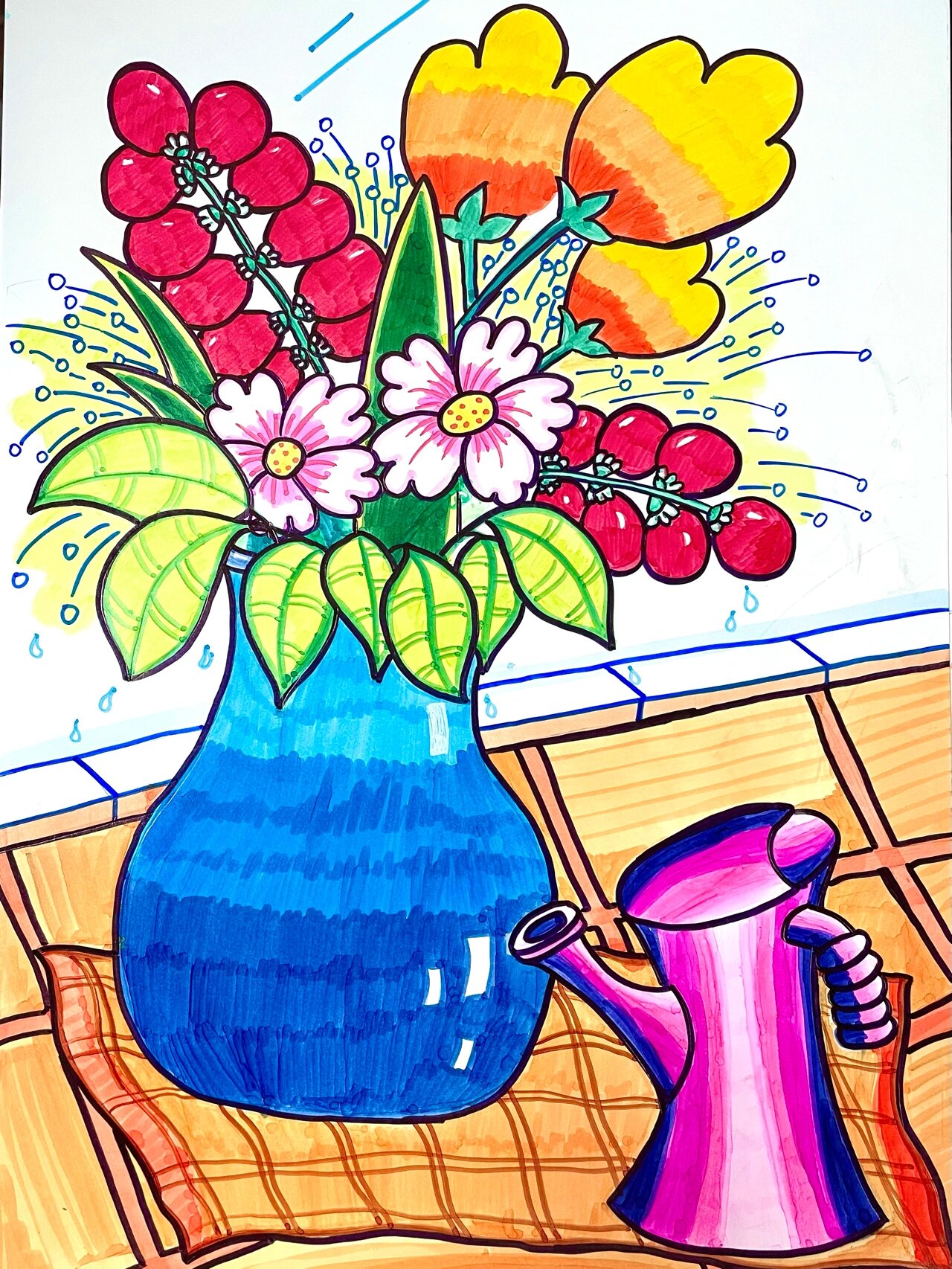 七岁77儿童水彩画《花