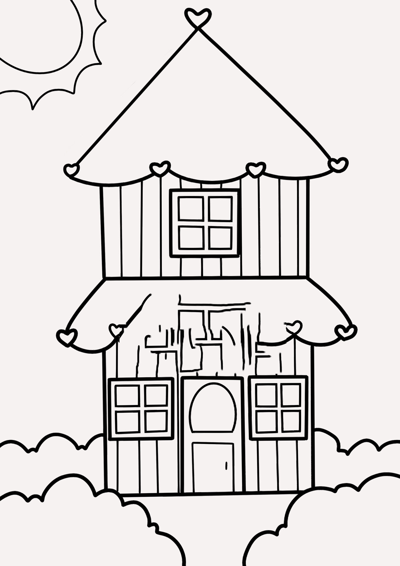 爱心小屋儿童创意画 粉色的房子儿童画