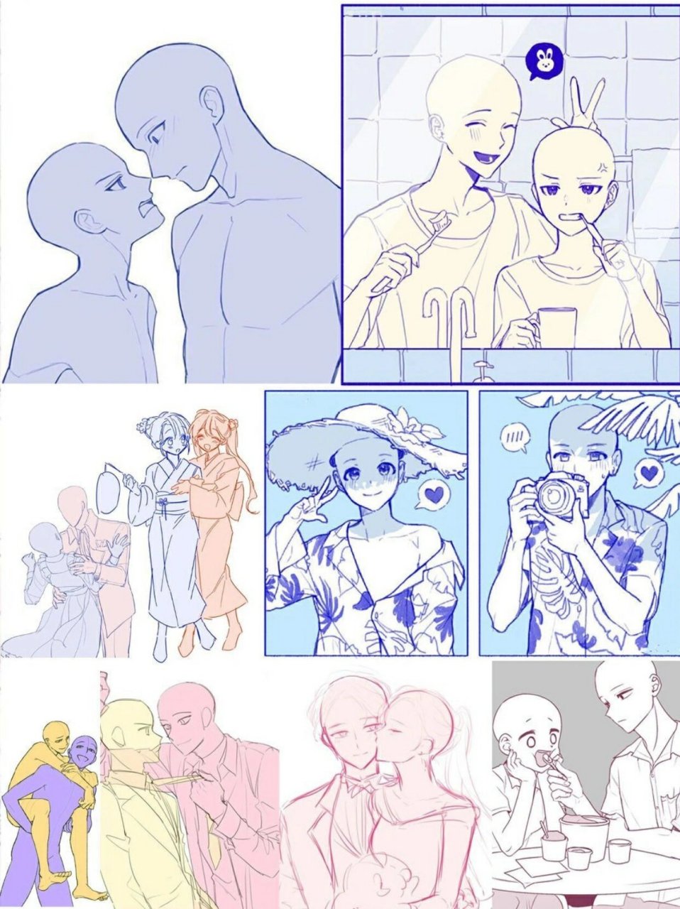 绘画参考|双人情侣互动线稿,画cp必备!